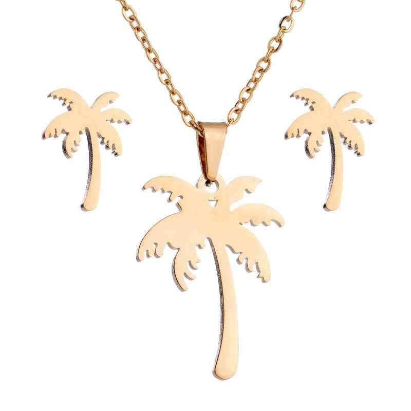 Coconut Palm Tree Jewelry Set - Manufacturer with 18K Gold Silver Plated & Stainless Steel for Women