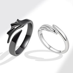 Angel Devil Couple Rings - Manufacturer with Black Gun Silver Plated Adjustable for Valentine's Day Gift for Lovers