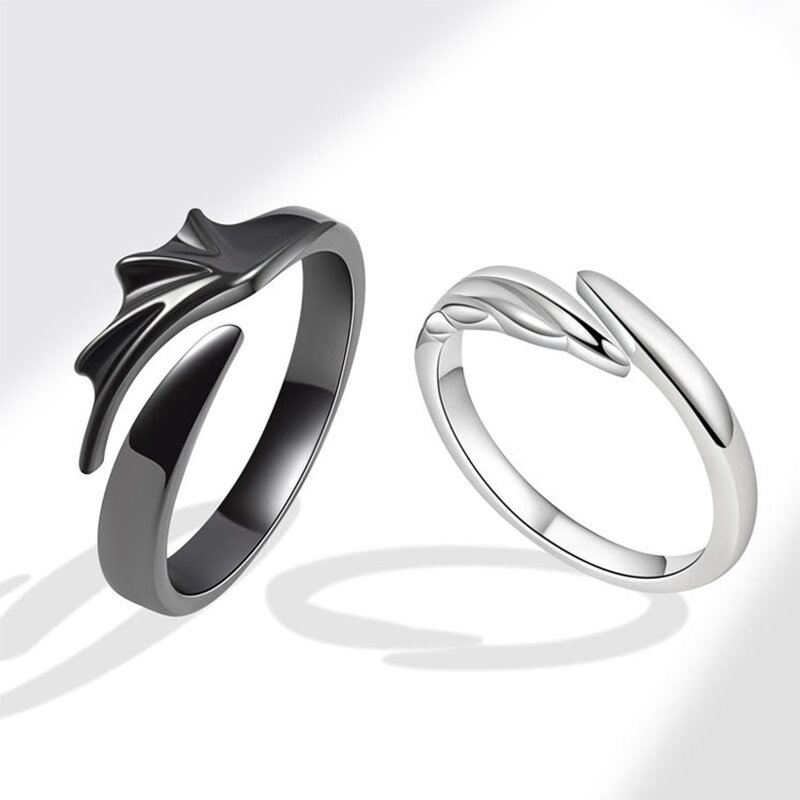 Angel Devil Couple Rings - Manufacturer with Black Gun Silver Plated Adjustable for Valentine's Day Gift for Lovers