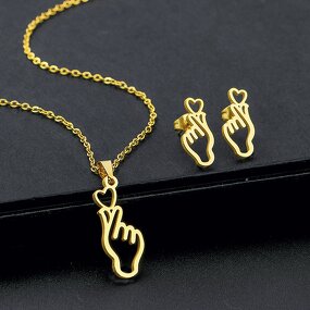 Finger Heart Jewelry Set - Manufacturer with Tarnish Free 18K Gold Plated Stainless Steel for Women