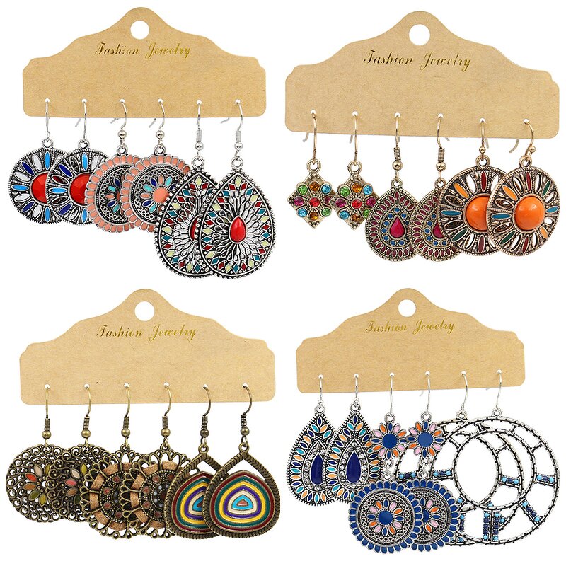 Boho Earring Sets for Women - Manufacturer with Antique Gold Silver Plated Water Drop Leaf Pendant