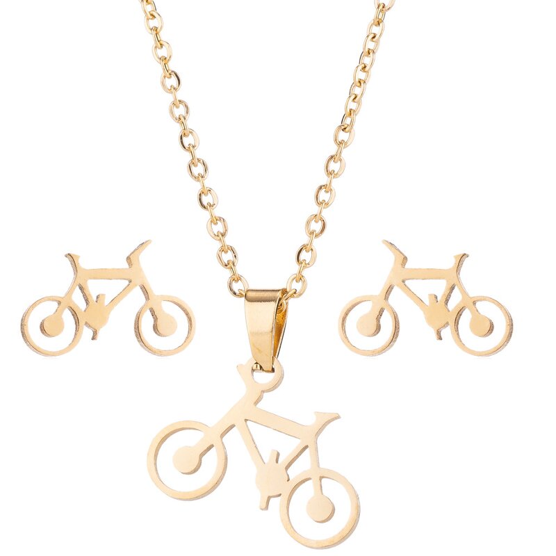 Bicycle Bike Jewelry Set - Manufacturer with 18k Gold Silver Plated Stainless Steel Charm for Women