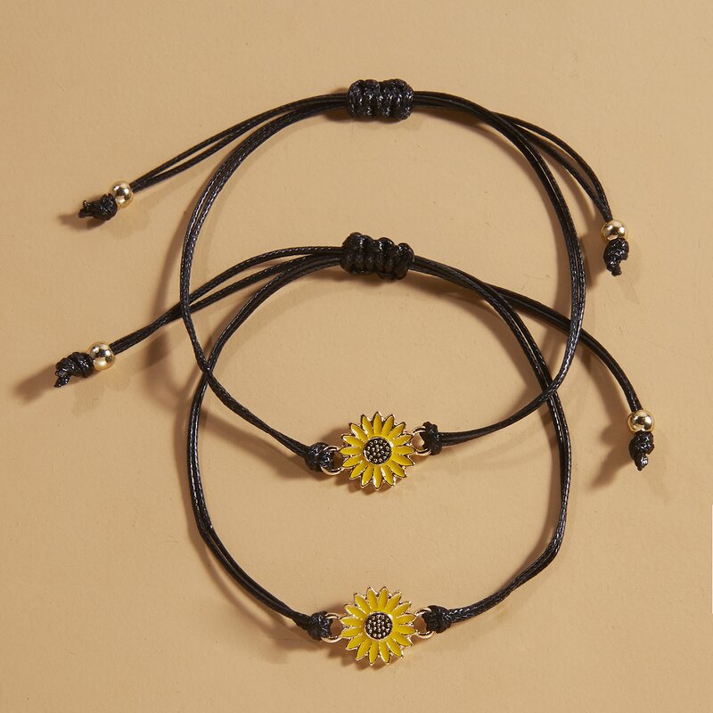 Sunflower Bracelet - Manufacturer with 2pcs/Set for Lovers & Adjustable Braided String for Women