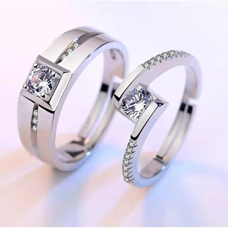 Couple Rings for Lovers - Manufacturer with Real Silver Plated AAA Cubic Zircon & Adjustable for Women Men