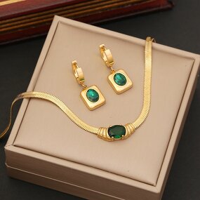 Emerald Stone Jewelry Set for Women - Manufacturer with Fashion Non Tarnish 18K Gold Plated Stainless Steel