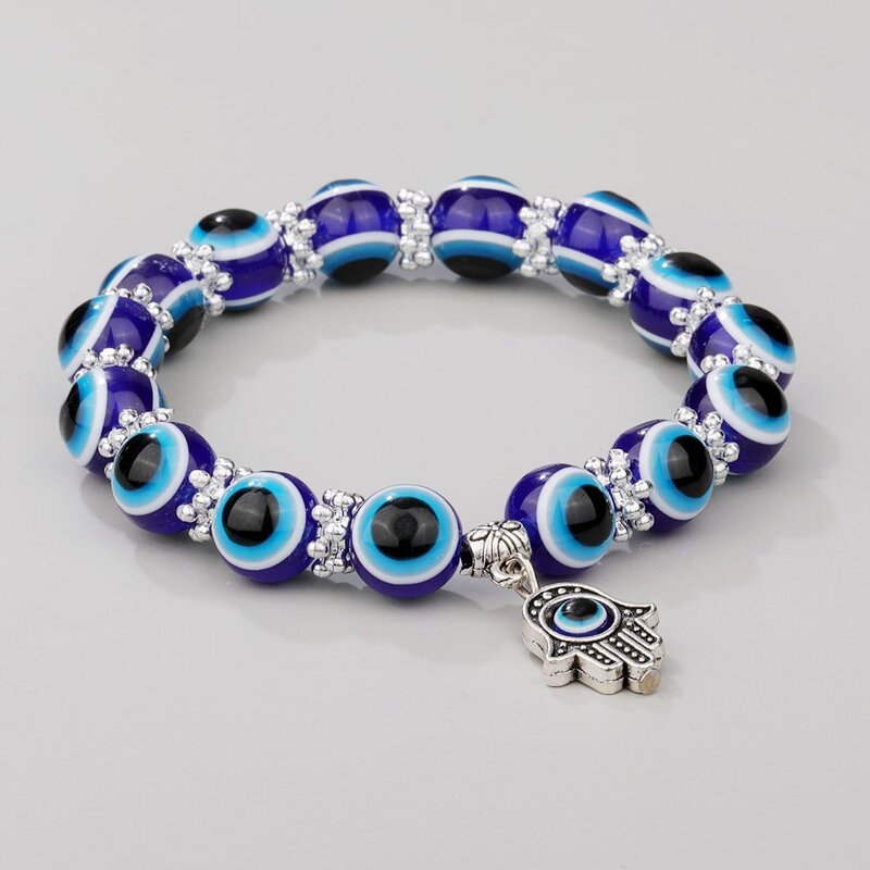Evil Eye Beads Bracelet - Manufacturer with Fatima Hamsa Hand Pendant & Stretch Adjustable for Women