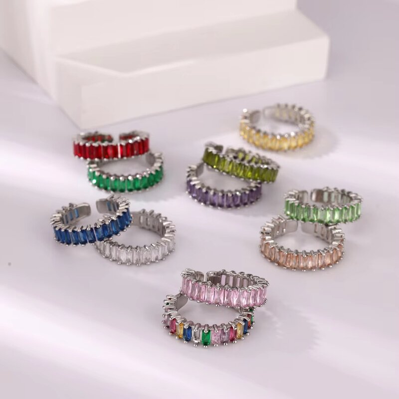 Rainbow Zirconia Rings for Women - Manufacturer with Non Tarnish Silver 18K Gold PVD Plated & Adjustable