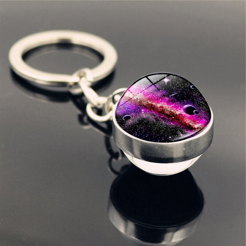Galaxy Keychain - Manufacturer with Double Side Glass Ball Pendant & Starry Sky Solar System