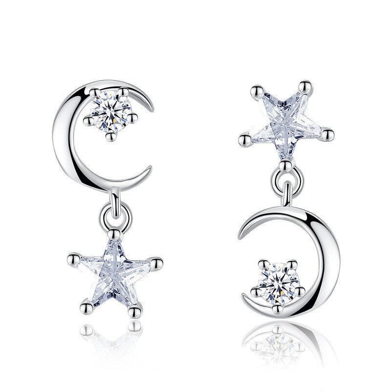 Stud Earring for Women - Manufacturer with 925 Silver Plated AAA Cubic Zircon Moon Star Shape