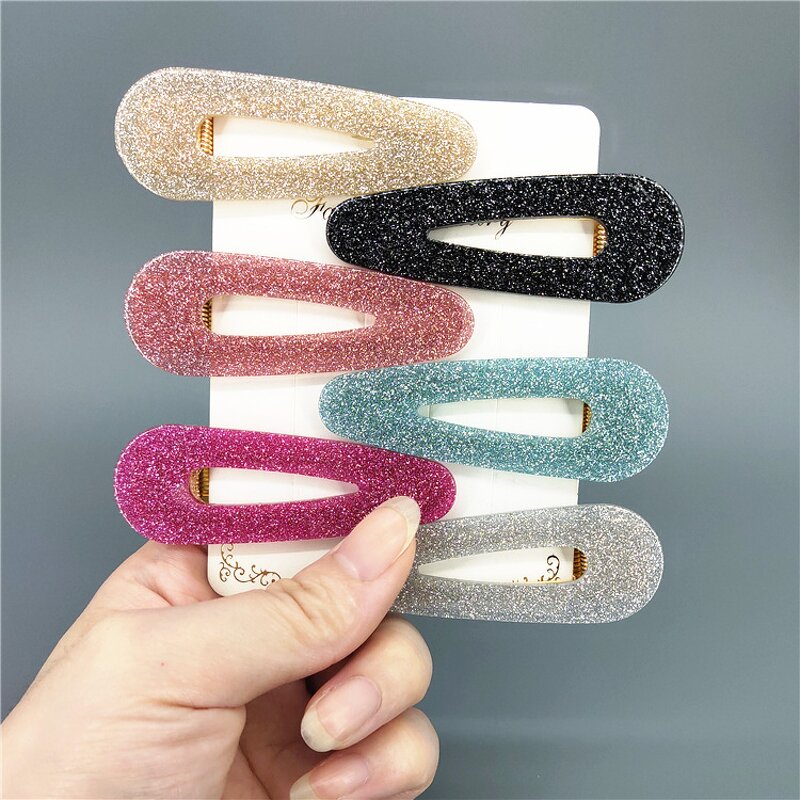 Hair Clip Accessories for Women - Manufacturer with Korean Water Drop Rectangle Shaped Acetate Glitter Acrylic Pin