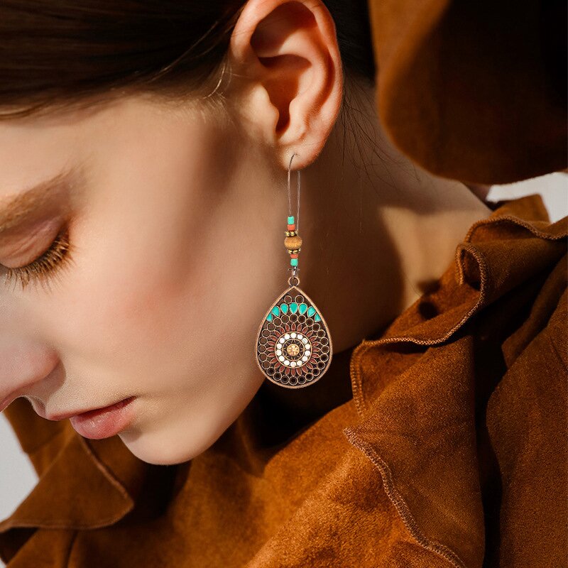 Retro Bohemian Earrings for Women - Manufacturer with Antique Bronze Plated Drop Waterdrop Round Pendant