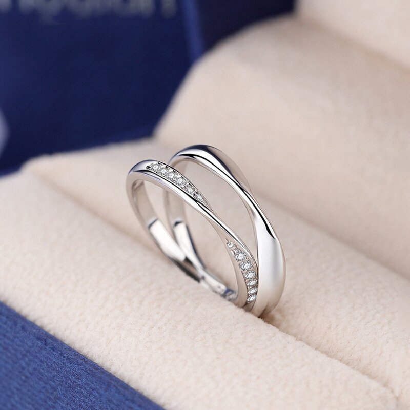 Engagement Wedding Rings - Manufacturer with 925 Silver Plated Open Adjustable Mobius for Men Women