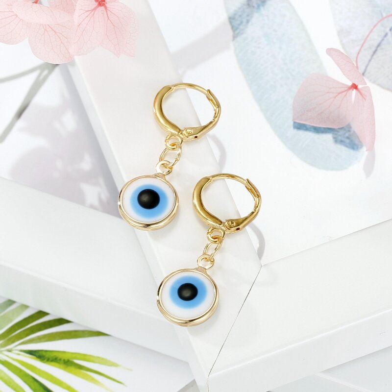 Evil Eye Earring - Manufacturer with Gold Plated Drop Round White Blue & Turkish Design for Women
