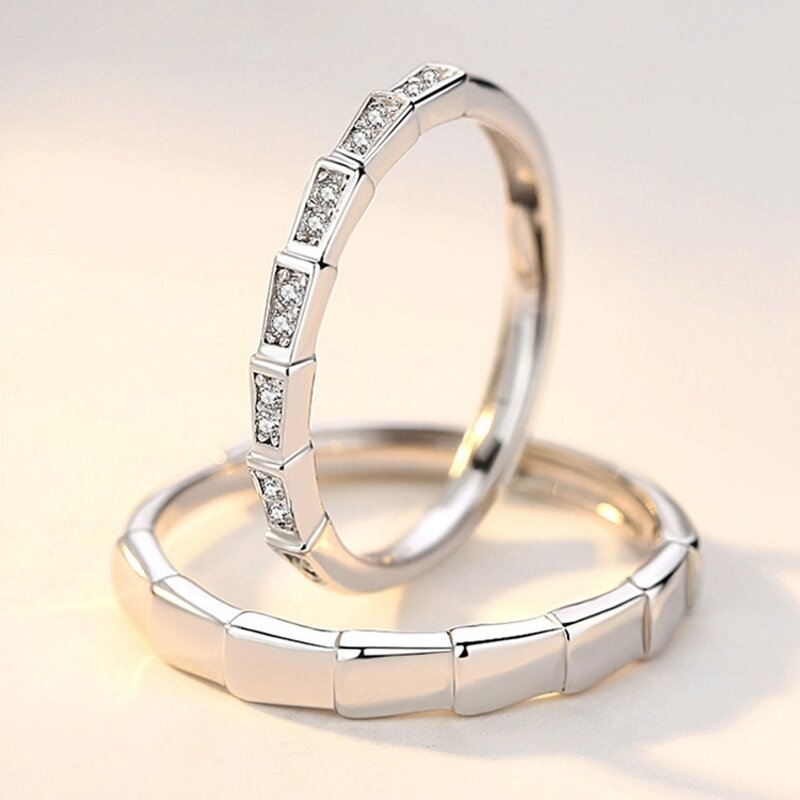 Engagement Rings for Couple - Manufacturer with 925 Silver Plated Zircon Crystal & Adjustable