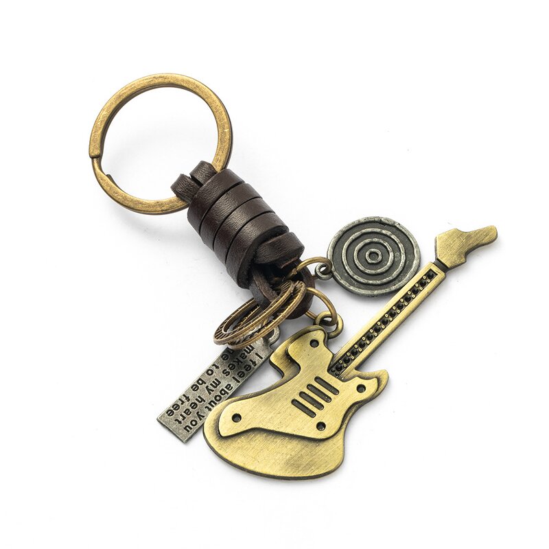 Guitar Keychain - Manufacturer with Vintage Music Lovers Gift & Handmade Antique Gold Plated