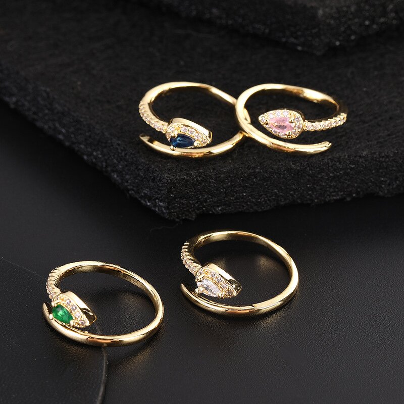 Snake Shape Rings for Women - Manufacturer with Non Tarnish 18K Real Gold Plated Zircon Adjustable