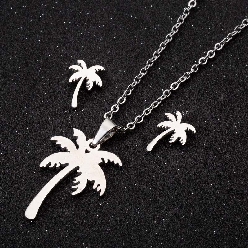 Coconut Palm Tree Jewelry Set - Manufacturer with 18K Gold Silver Plated & Stainless Steel for Women