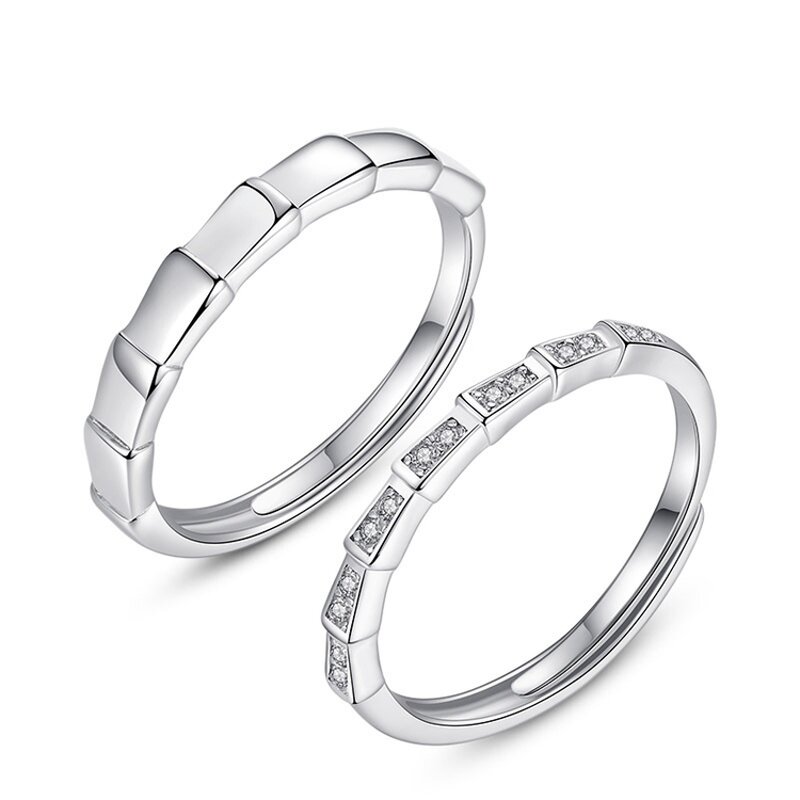 Engagement Rings for Couple - Manufacturer with 925 Silver Plated Zircon Crystal & Adjustable