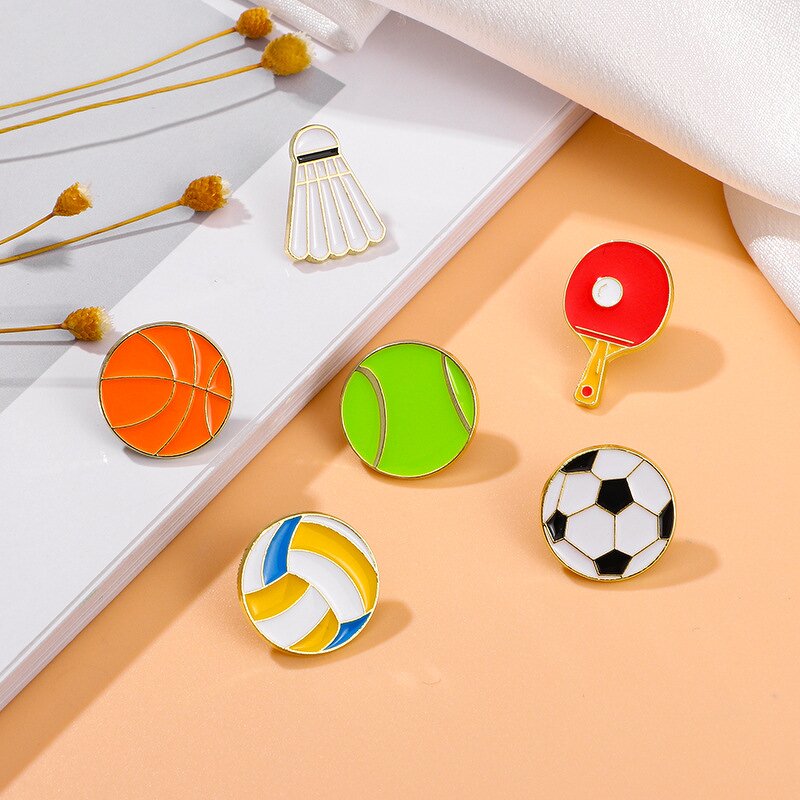 Sports Balls Brooches for Clothes - Manufacturer with Tennis Volleyball Soccer Badminton Basketball Metal Enamel