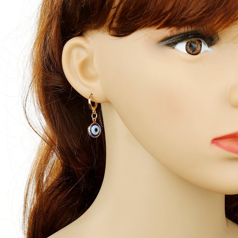 Evil Eye Earring - Manufacturer with Gold Plated Drop Round White Blue & Turkish Design for Women