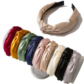 Headbands for Women - Manufacturer with Pure Color Soft Satin Silk Fabric Hairband Knotted