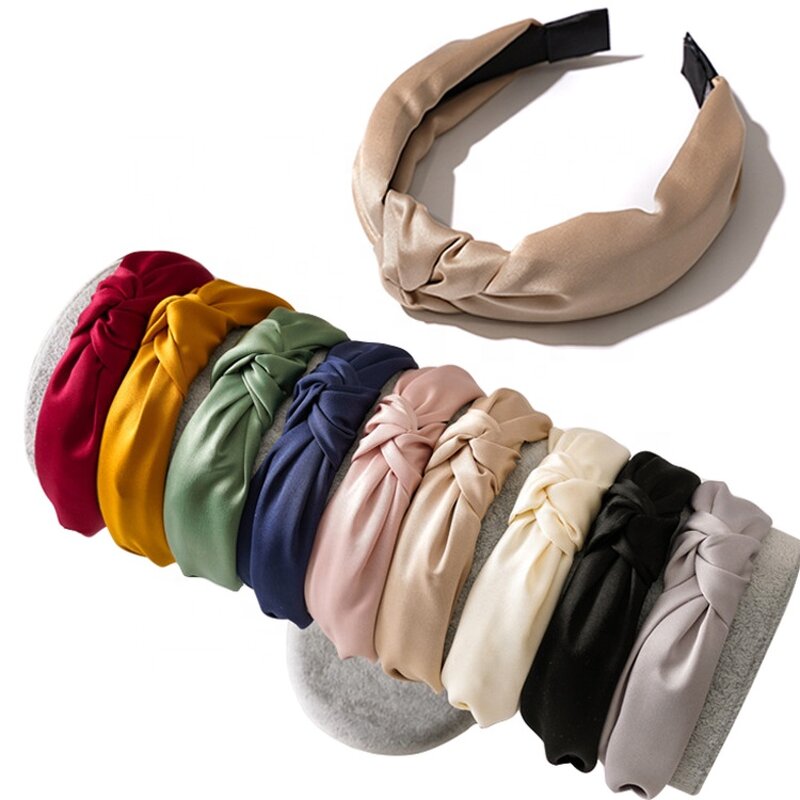 Headbands for Women - Manufacturer with Pure Color Soft Satin Silk Fabric Hairband Knotted