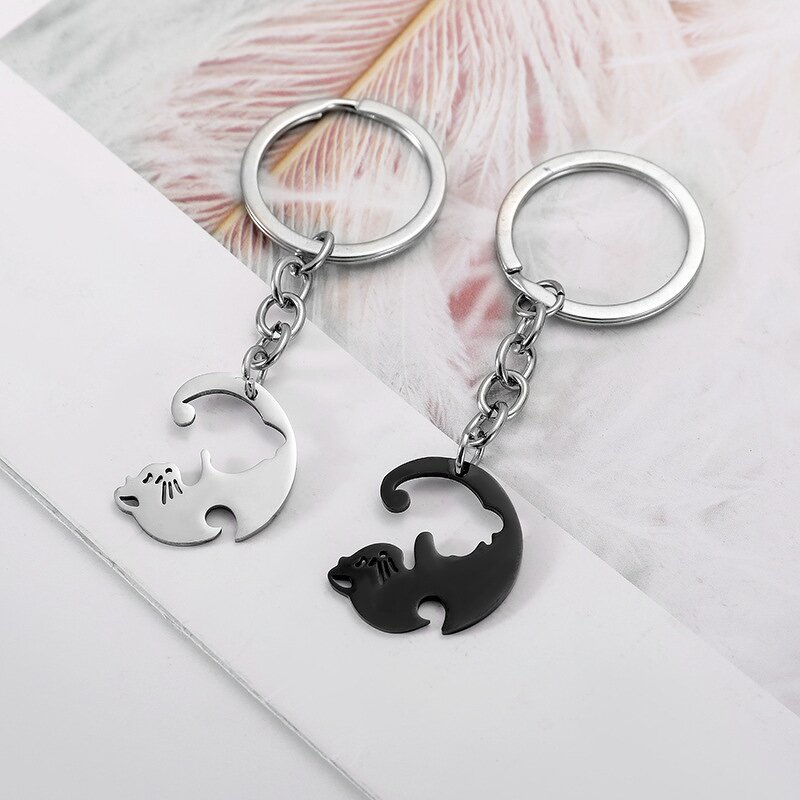Yin Yang Matching Cat Keychain - Manufacturer with Round Heart Shaped Stainless Steel for Couple