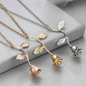 Rose Flower Pendant Necklace - Manufacturer with Gold Silver Plated for Valentine's Day Gift for Women