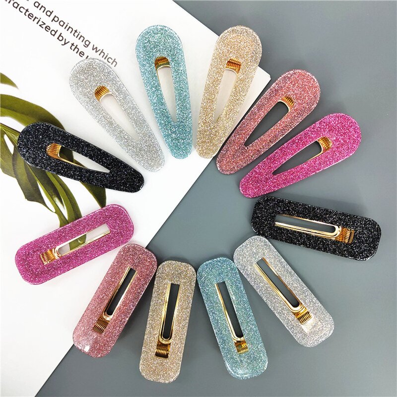 Hair Clip Accessories for Women - Manufacturer with Korean Water Drop Rectangle Shaped Acetate Glitter Acrylic Pin