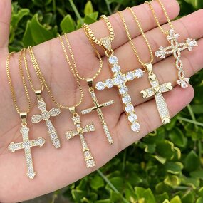 Cross Shaped Pendant Necklace - Manufacturer with Iced Out Diamond Cubic Zircon & 18K Real Gold Plated for Woman