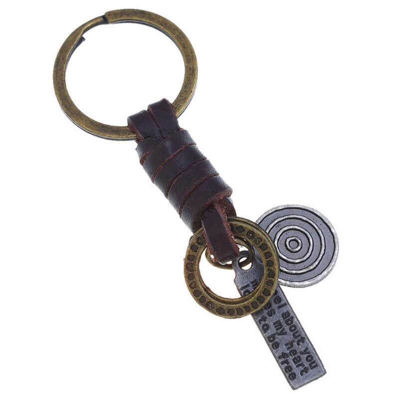 Vintage Keychain - Manufacturer with Punk Antique Gold Plated Key Ring & Handmade Braided PU Leather