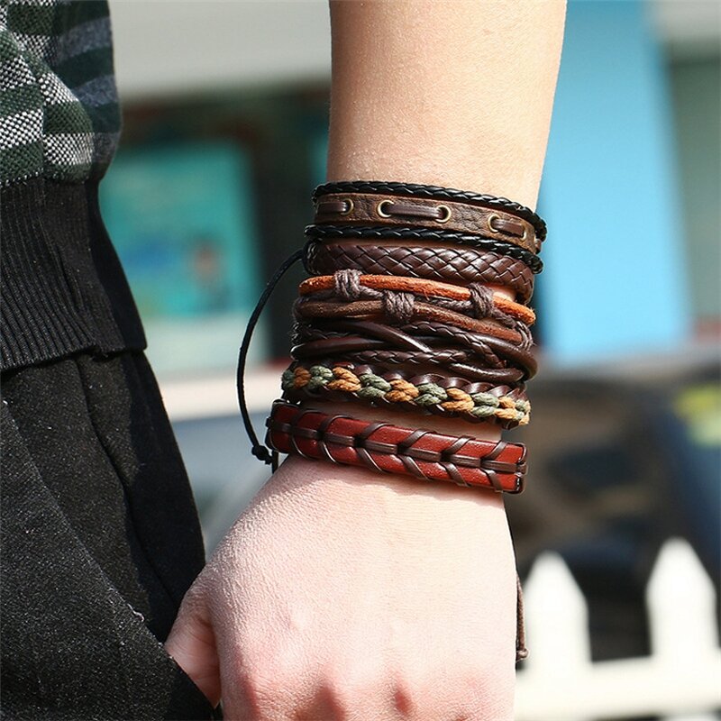Leather Bracelet Set for Men - Manufacturer with Punk Style