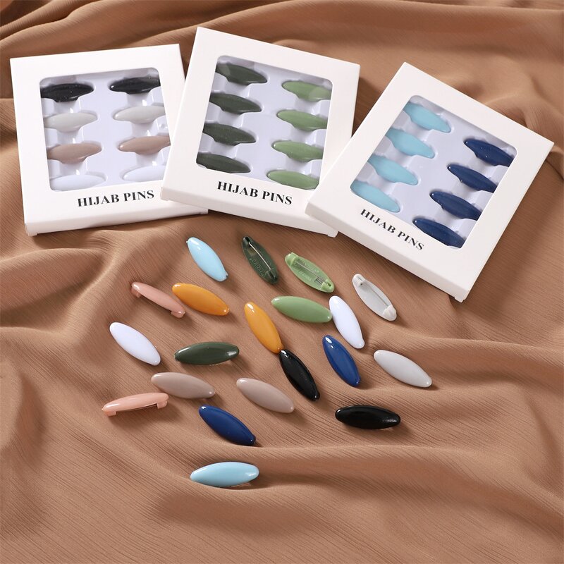Hijab Scarf Safety Brooch Pins - Manufacturer with 8pcs/Box Multi Color Oval Shape Plastic Clip for Woman
