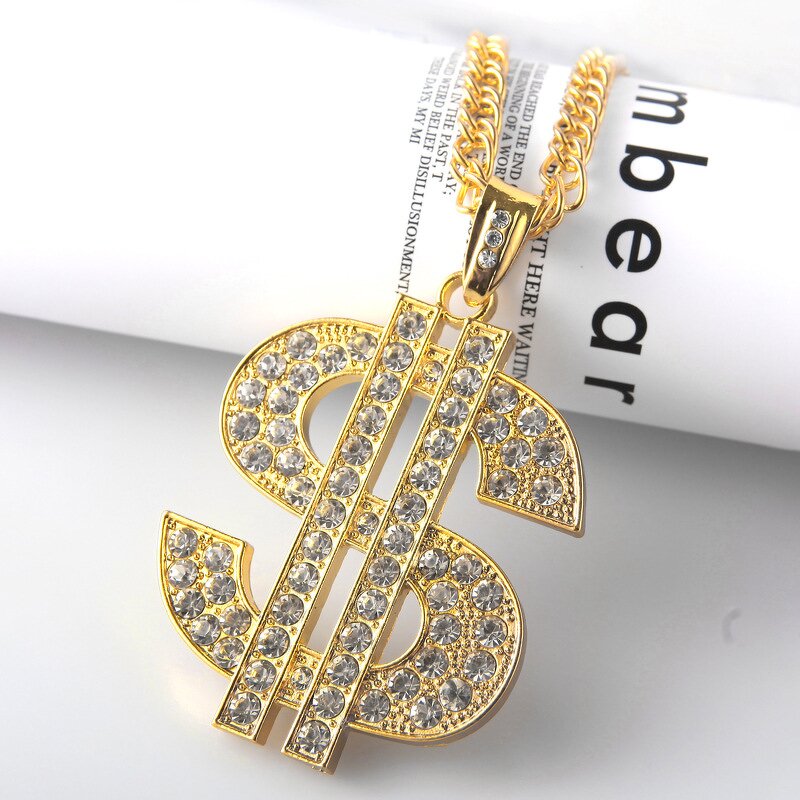 US Dollar Sign Pendant Necklace - Manufacturer with Punk Hip Hop Style & Golden Exaggerated Big Diamond