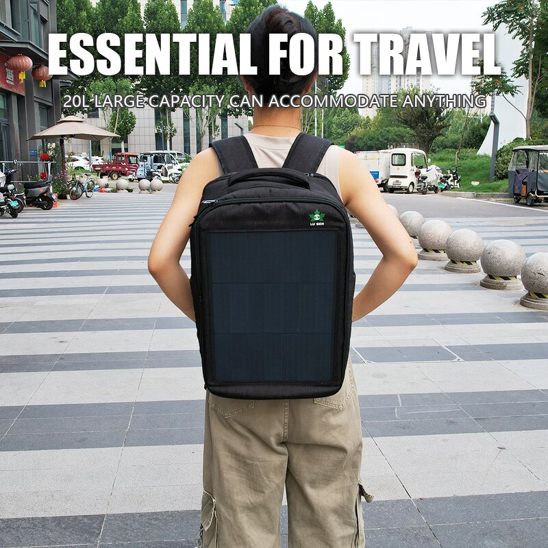 Solar Backpack Manufacturer - Lusen LS-15W Professional Outdoor Riding Travel 20L Waterproof Nylon USB/Type-C Dual