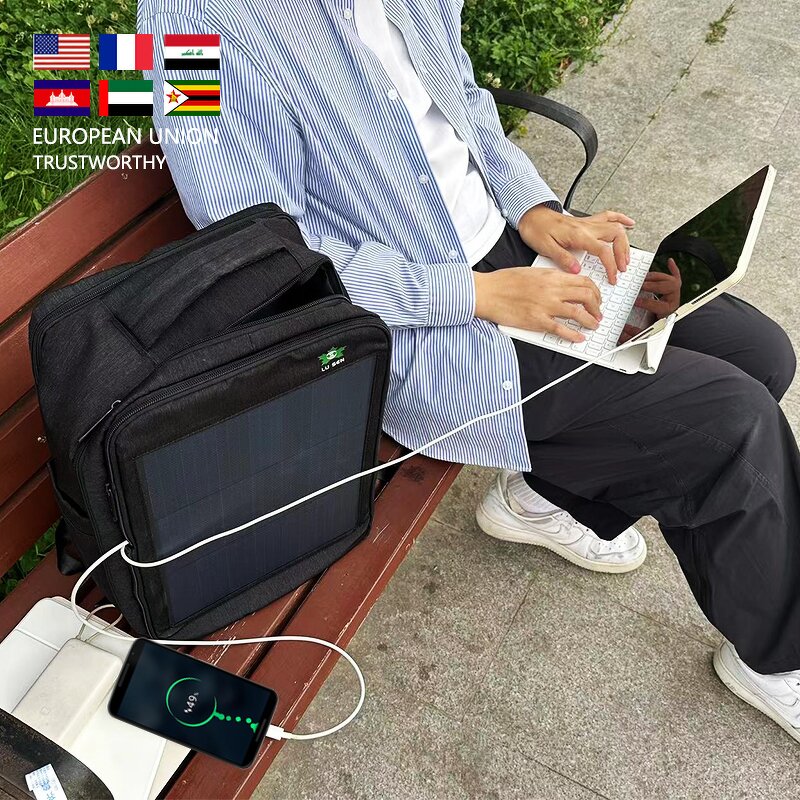 Solar Panel Backpack Manufacturer - Lusen 15W Mono PERC with 20L Waterproof 100% Nylon USB/Type-C Dual Output