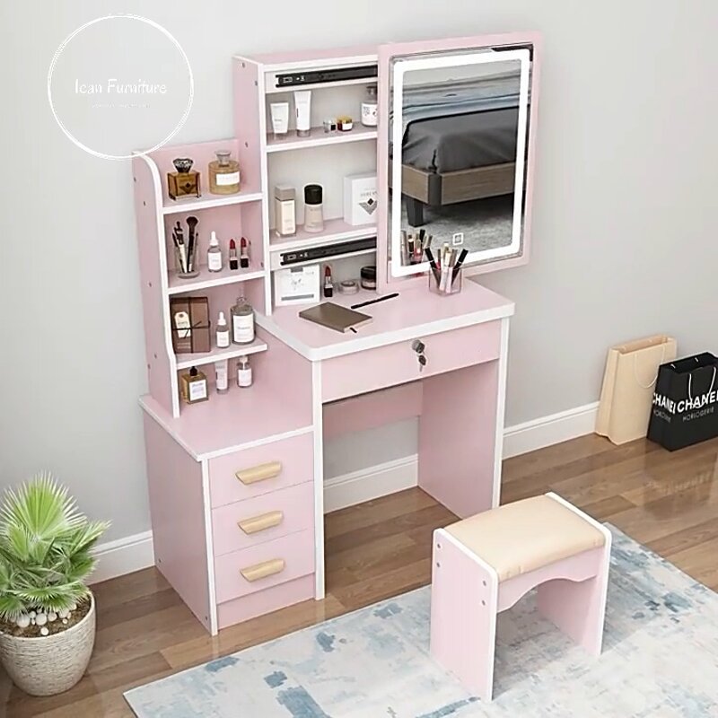 Dressing Table Manufacturer - Cheap Small White Wooden Floating with LED Light