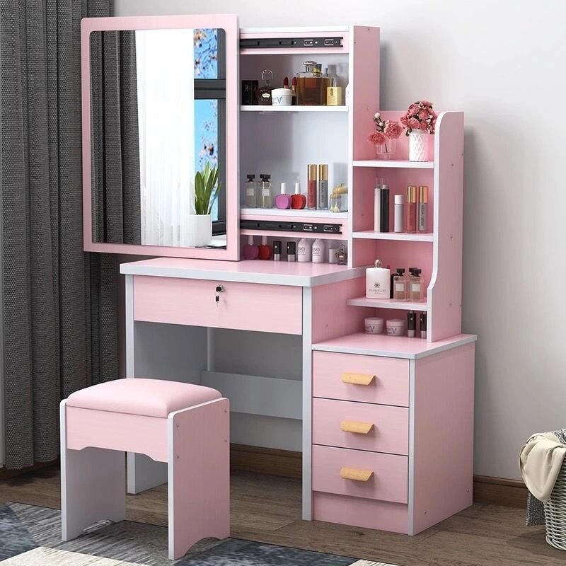 Dressing Table Manufacturer - Cheap Small White Glass with LED Mirror & Light Drawer