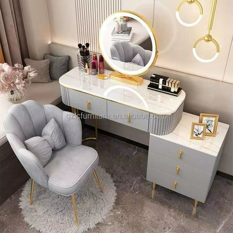 Dressing Table Manufacturer - Bedroom White with LED Mirror Light & Drawer