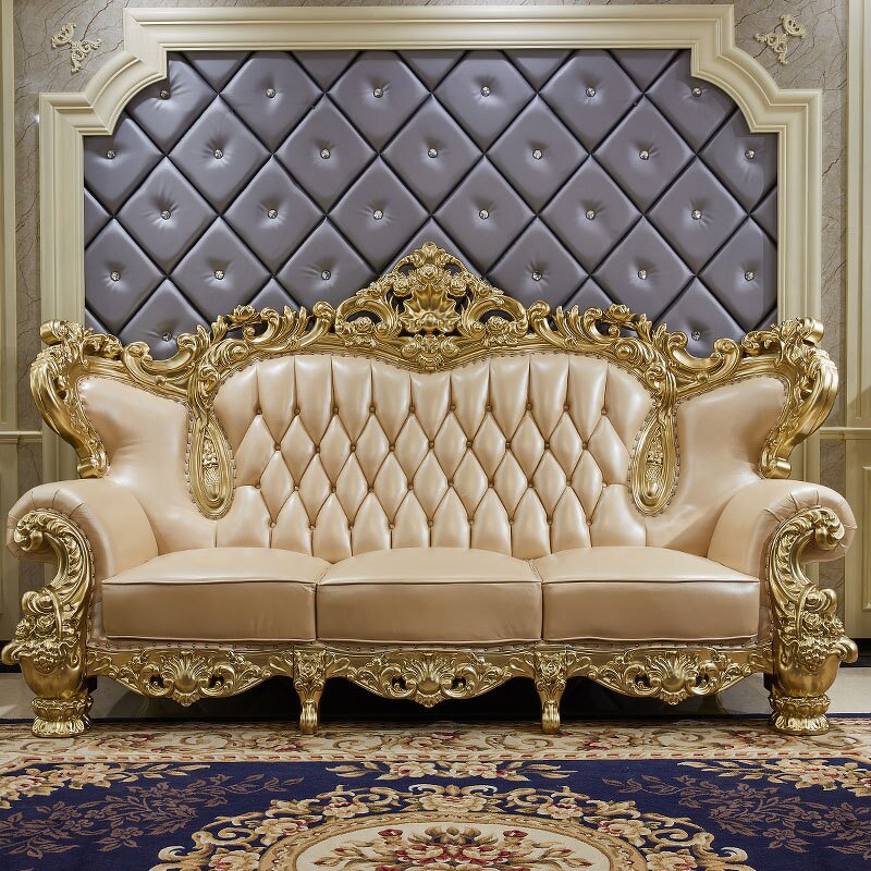 Sectional Sofa Manufacturer - European Style Carved Wood & Leather