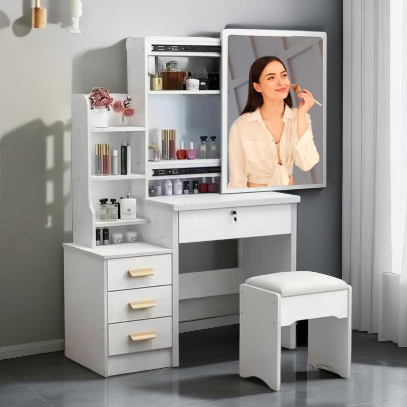 Dressing Table Manufacturer - Wooden with Full Length Mirror & LED Light Drawer