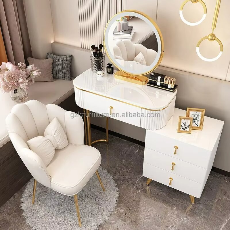 Dressing Table Manufacturer - Bedroom White with LED Mirror Light & Drawer