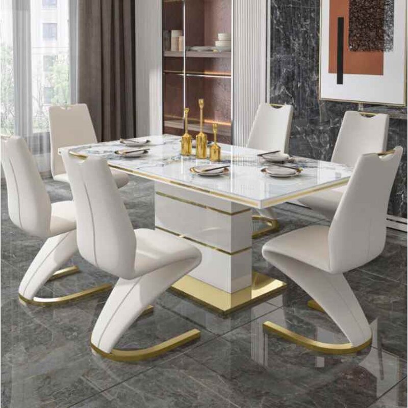 Dining Table Set Manufacturer - Luxury Gold White Marble Top for Hotel & Villa