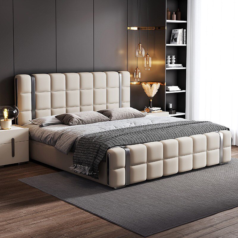 Bedroom Furniture Manufacturer - Luxury Modern Upholstered Double Wooden Bed