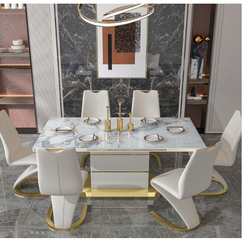 Dining Table Set Manufacturer - Luxury Gold White Marble Top for Hotel & Villa
