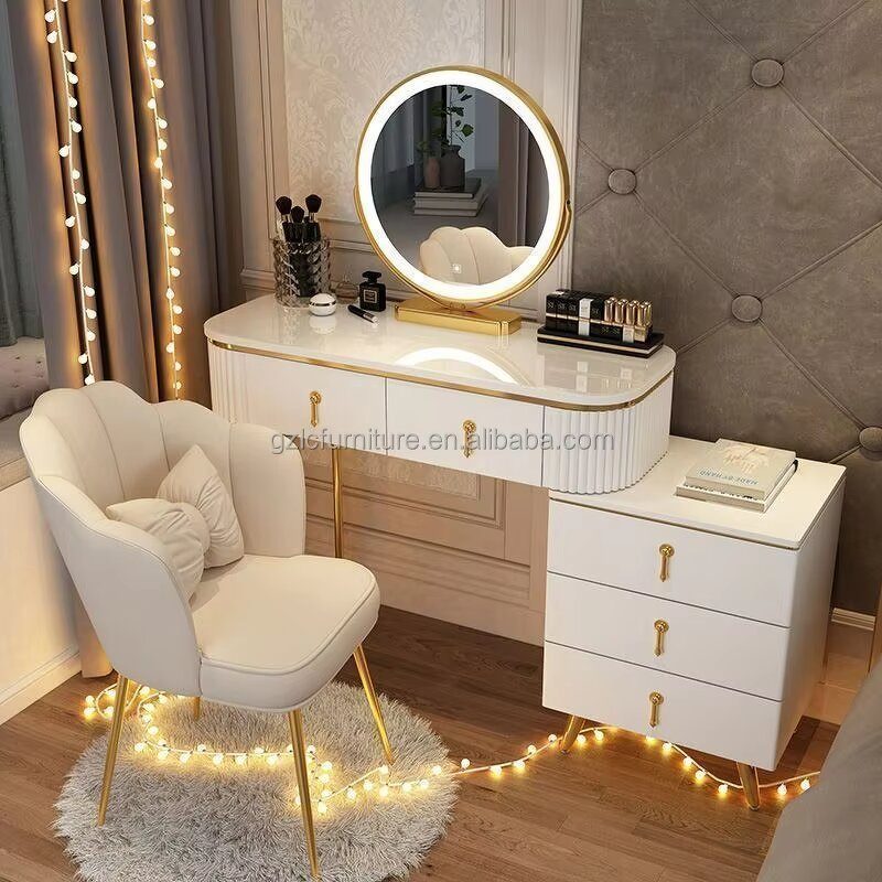 Dressing Table Manufacturer - Bedroom White with LED Mirror Light & Drawer