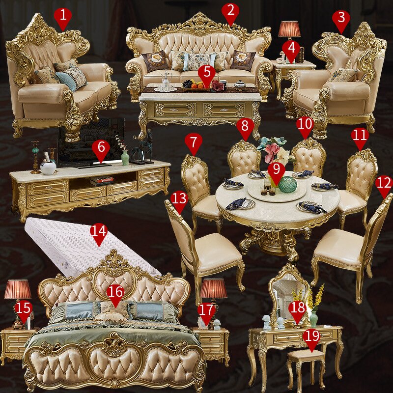 Sectional Sofa Manufacturer - European Style Carved Wood & Leather