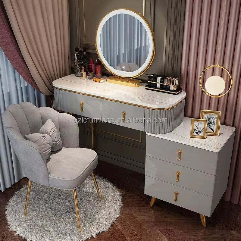Dressing Table Manufacturer - Bedroom White with LED Mirror Light & Drawer