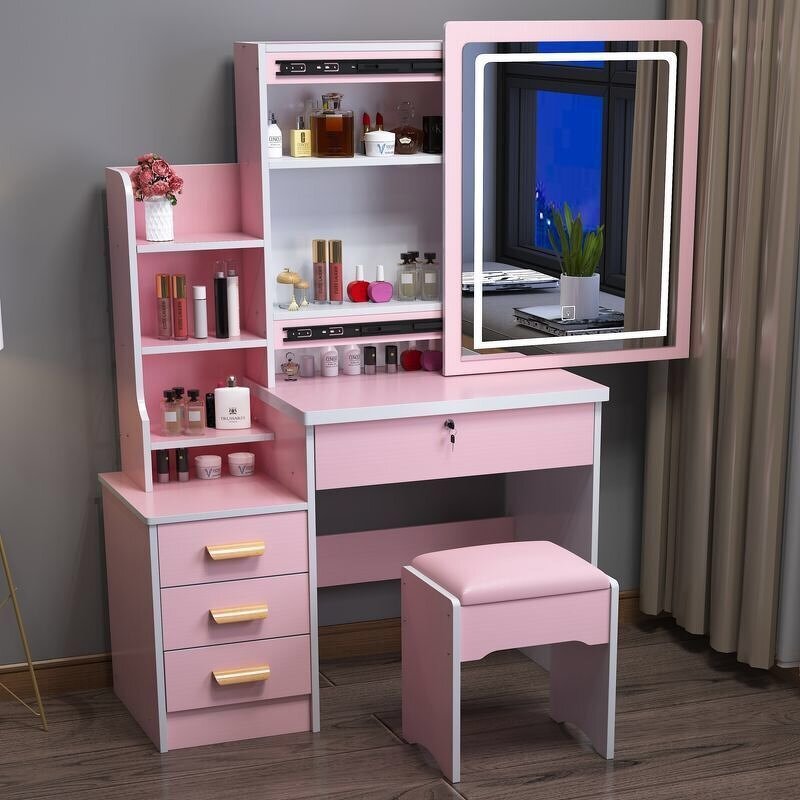 Dressing Table Manufacturer - Cheap Small White Glass with LED Mirror & Light Drawer