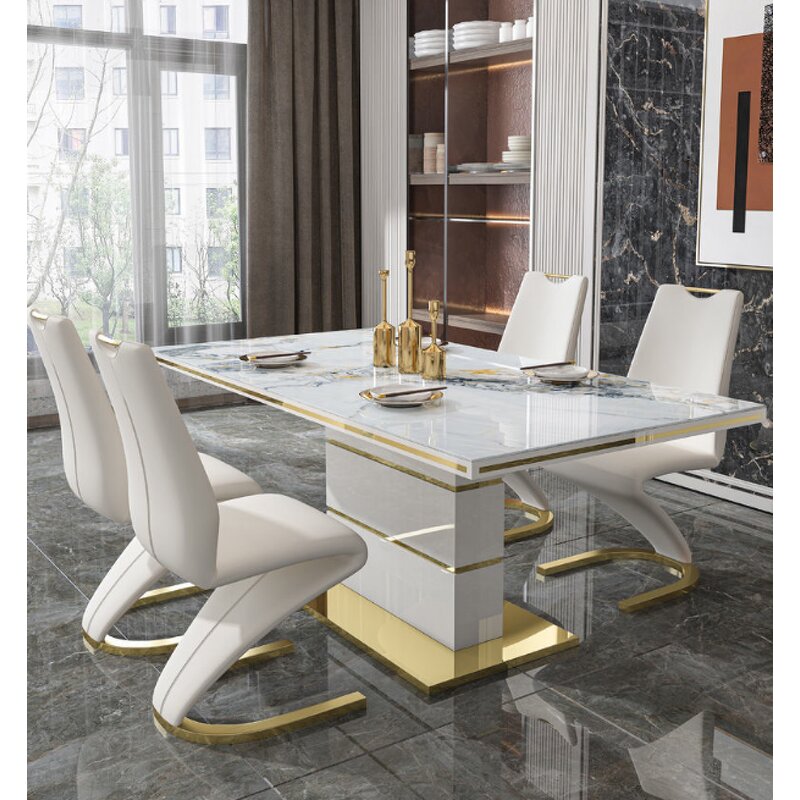 Dining Table Set Manufacturer - Luxury Gold White Marble Top for Hotel & Villa